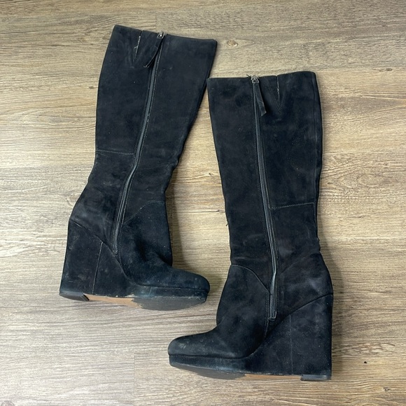 Nine West Women’s Black Suede Harvee Wedge Knee High Tall Boot, size 8 - Picture 3 of 12